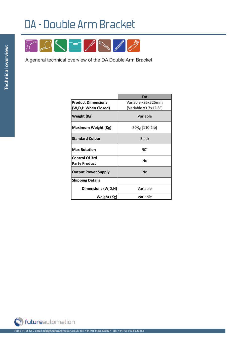 Da - double arm bracket | Future Automation DA User Manual | Page 12 / 14