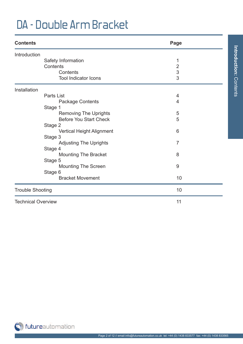 Da - double arm bracket | Future Automation DA User Manual | Page 3 / 14