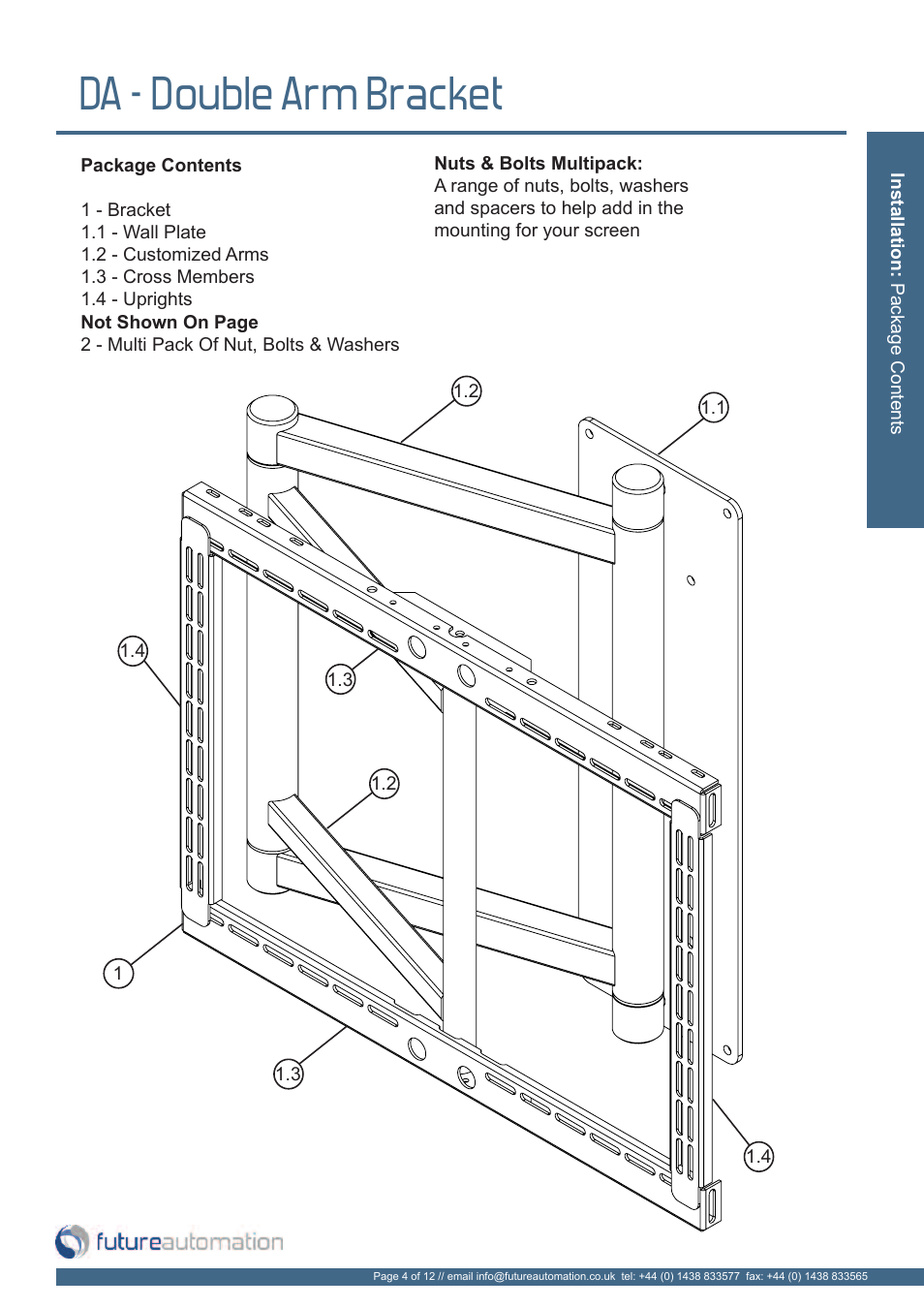 Da - double arm bracket | Future Automation DA User Manual | Page 5 / 14