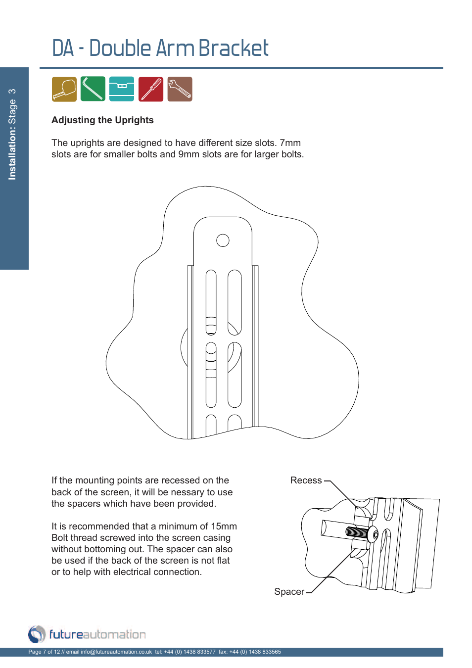 Da - double arm bracket | Future Automation DA User Manual | Page 8 / 14