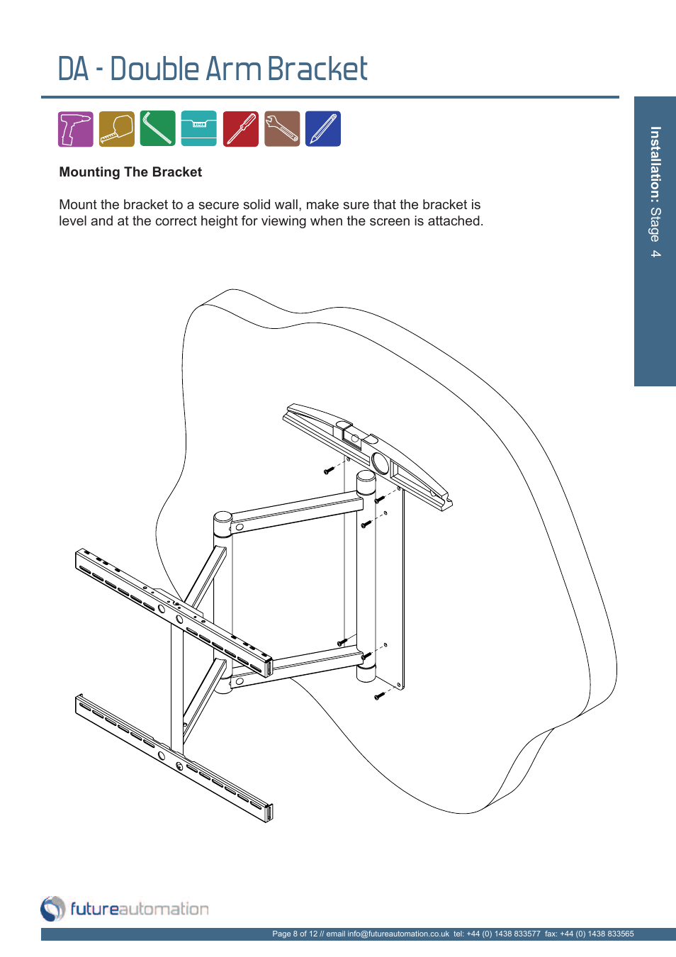 Da - double arm bracket | Future Automation DA User Manual | Page 9 / 14