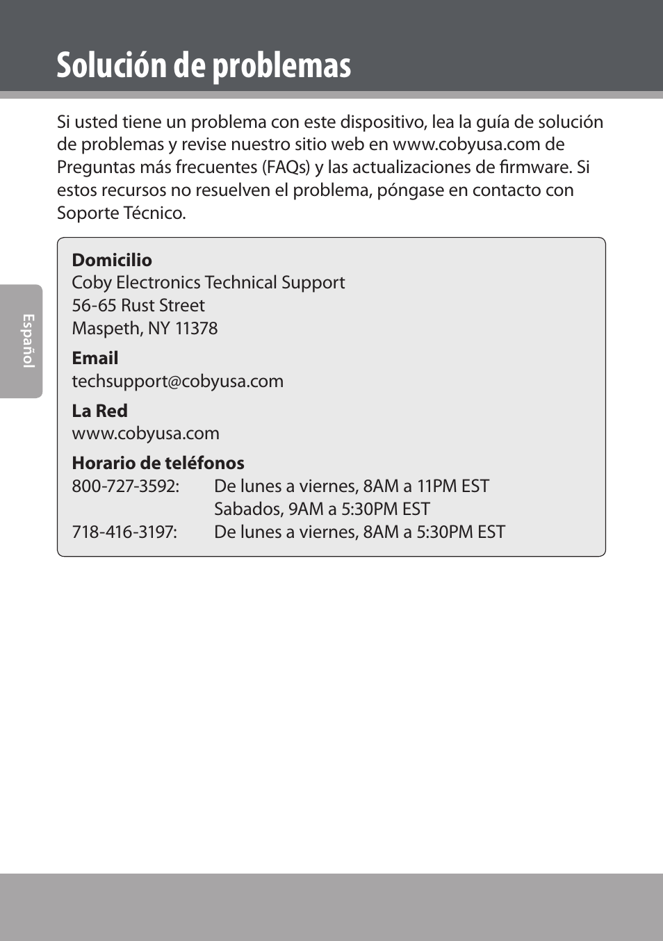 Solución de problemas | COBY electronic DVD938 User Manual | Page 110 / 180