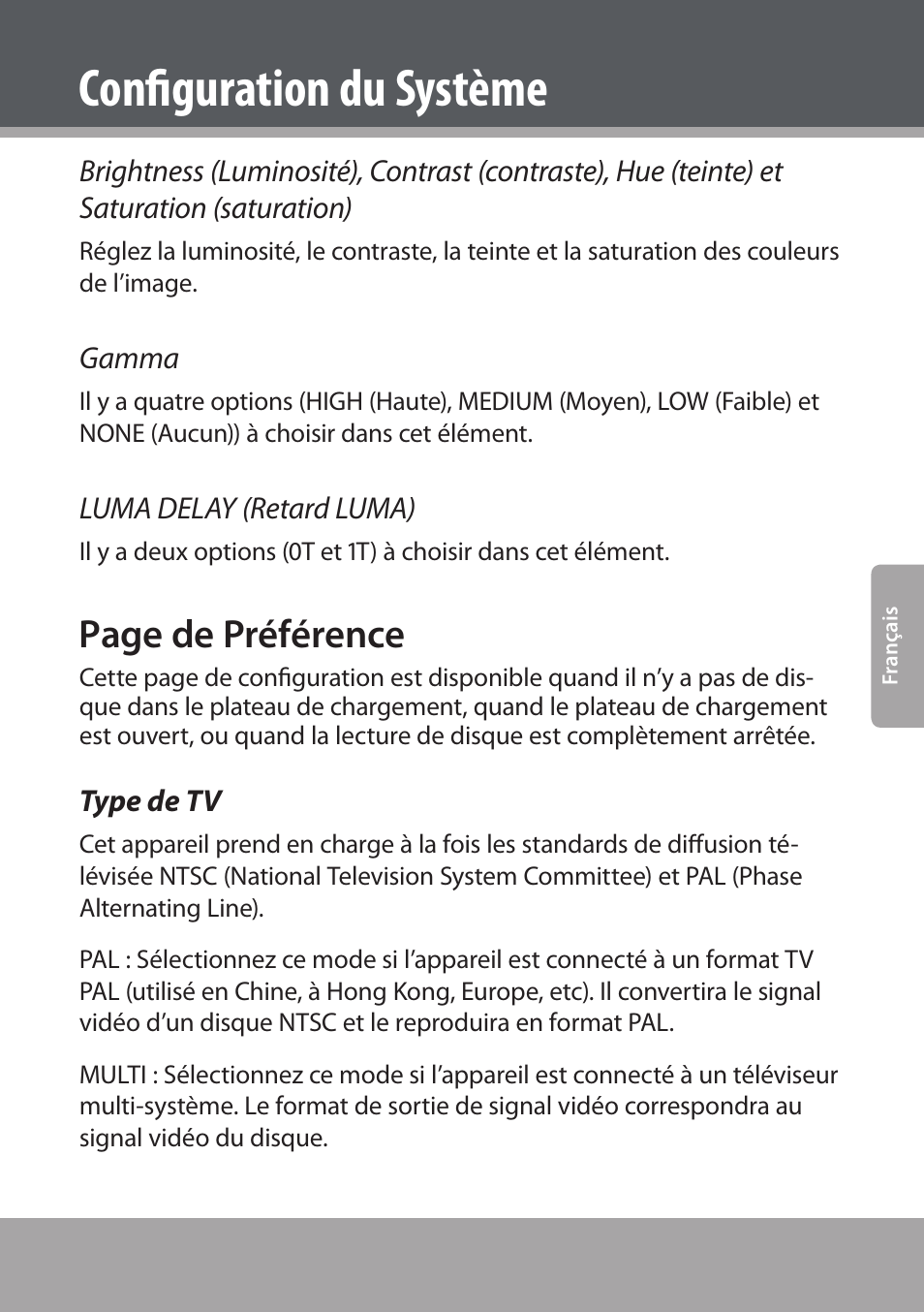 Type de tv, Configuration du système, Page de préférence | COBY electronic DVD938 User Manual | Page 165 / 180