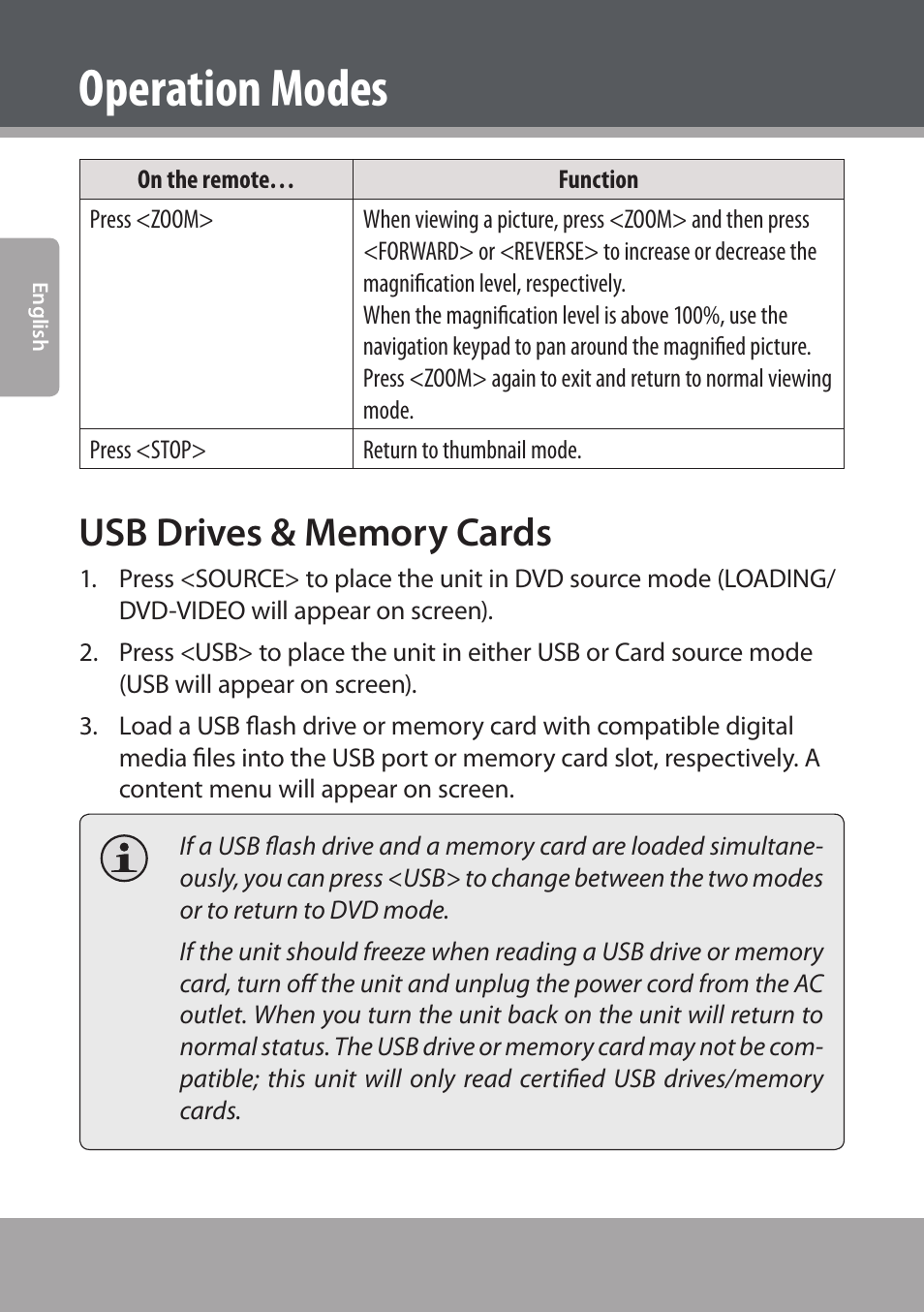 Usb drives & memory cards, Operation modes | COBY electronic DVD938 User Manual | Page 32 / 180