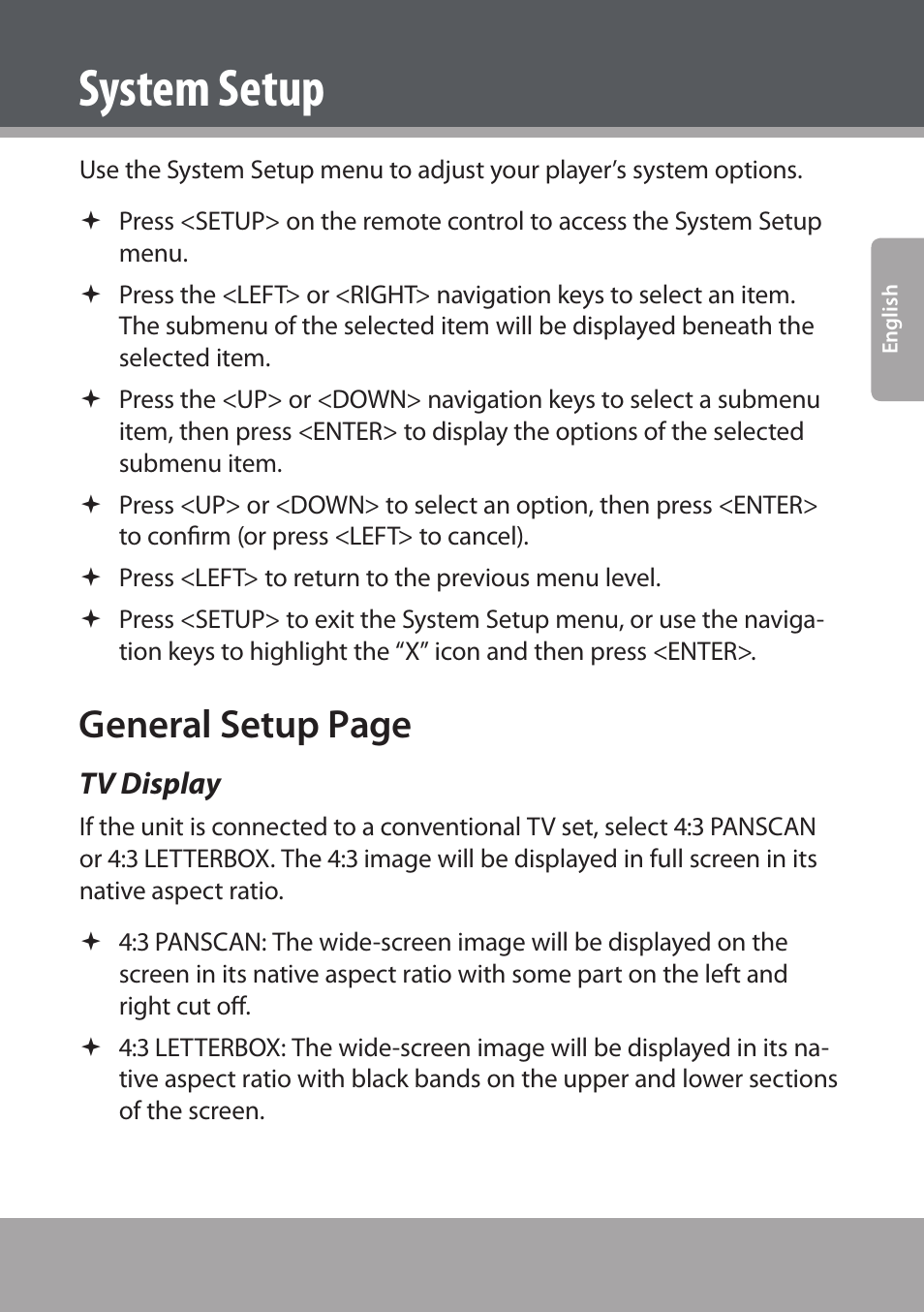 System setup, Tv display, General setup page | COBY electronic DVD938 User Manual | Page 35 / 180