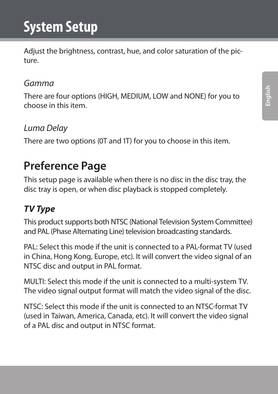 Tv type, System setup, Preference page | COBY electronic DVD938 User Manual | Page 45 / 180