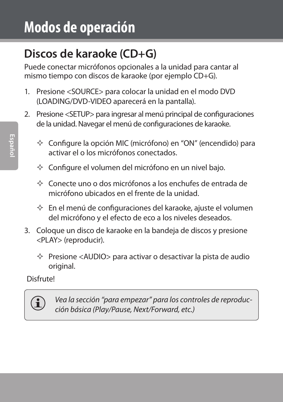 Discos de karaoke (cd+g), Modos de operación | COBY electronic DVD938 User Manual | Page 90 / 180