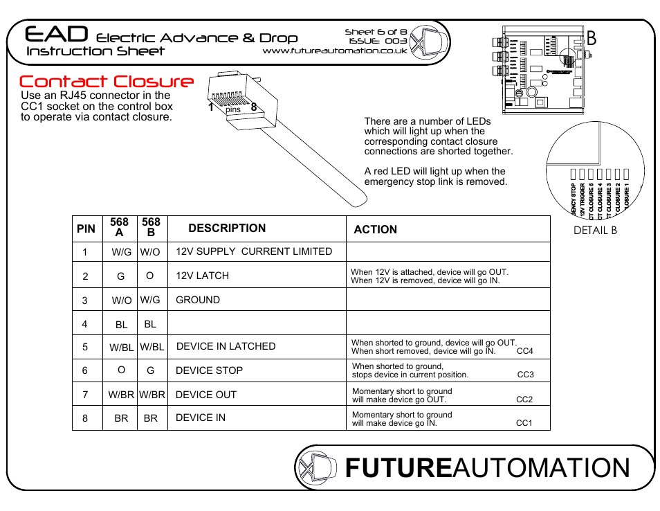 Sheet6, Drawing view19, Drawing view20 | Detail view b (1.5 : 1), Future automation, Contact closure, Instruction sheet, Electric advance & drop | Future Automation EAD User Manual | Page 6 / 8