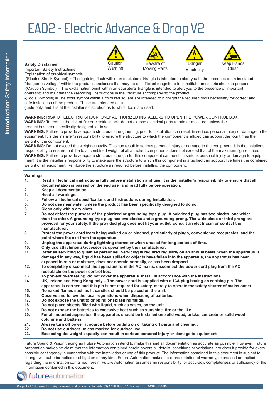 Ead2 - electric advance & drop v2 | Future Automation EAD2 User Manual | Page 2 / 20