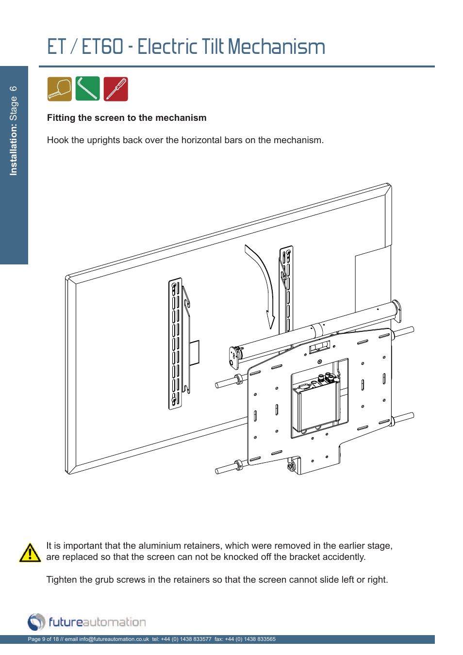 Et / et60 - electric tilt mechanism | Future Automation ET User Manual | Page 10 / 20