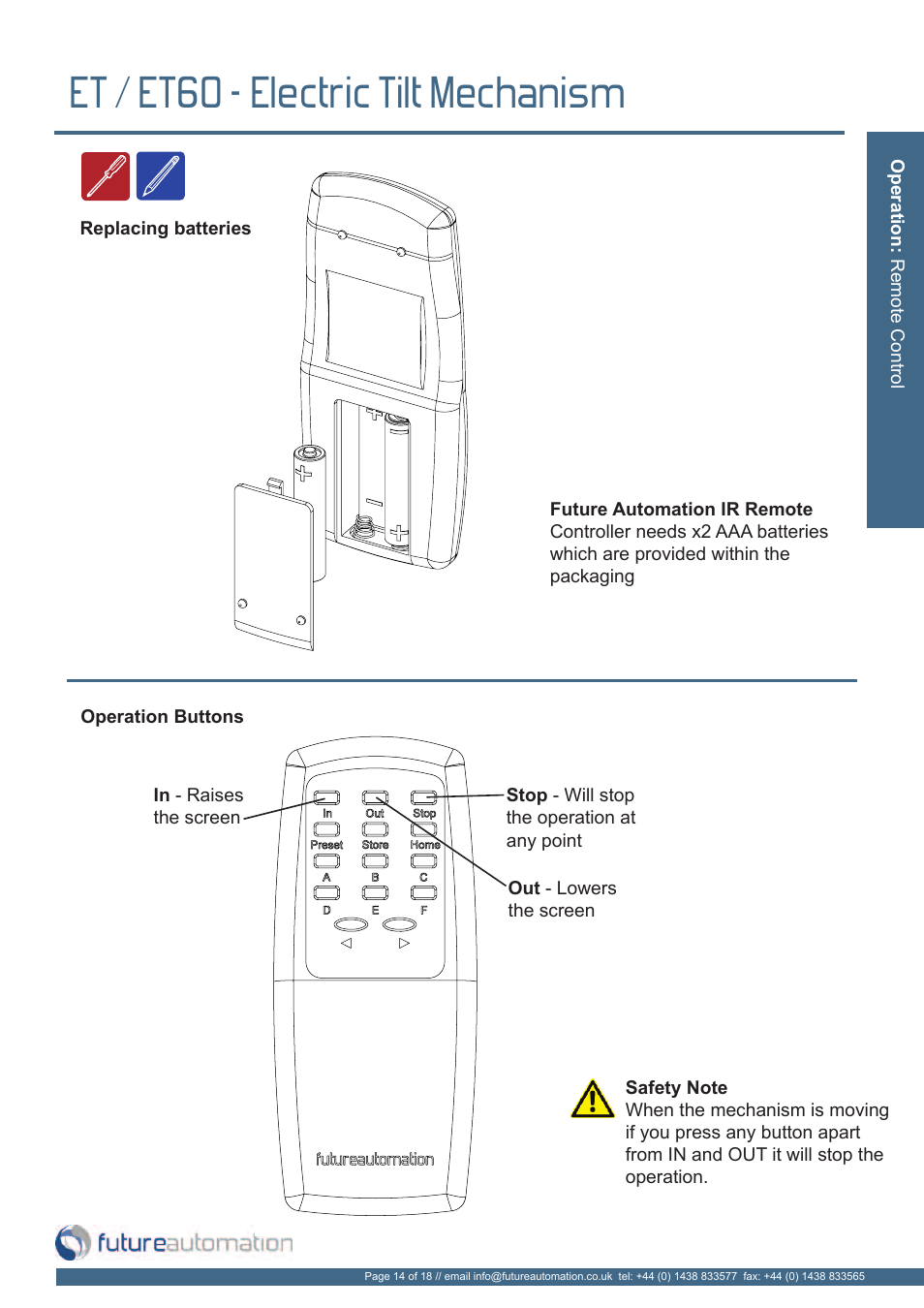 Et / et60 - electric tilt mechanism | Future Automation ET User Manual | Page 15 / 20