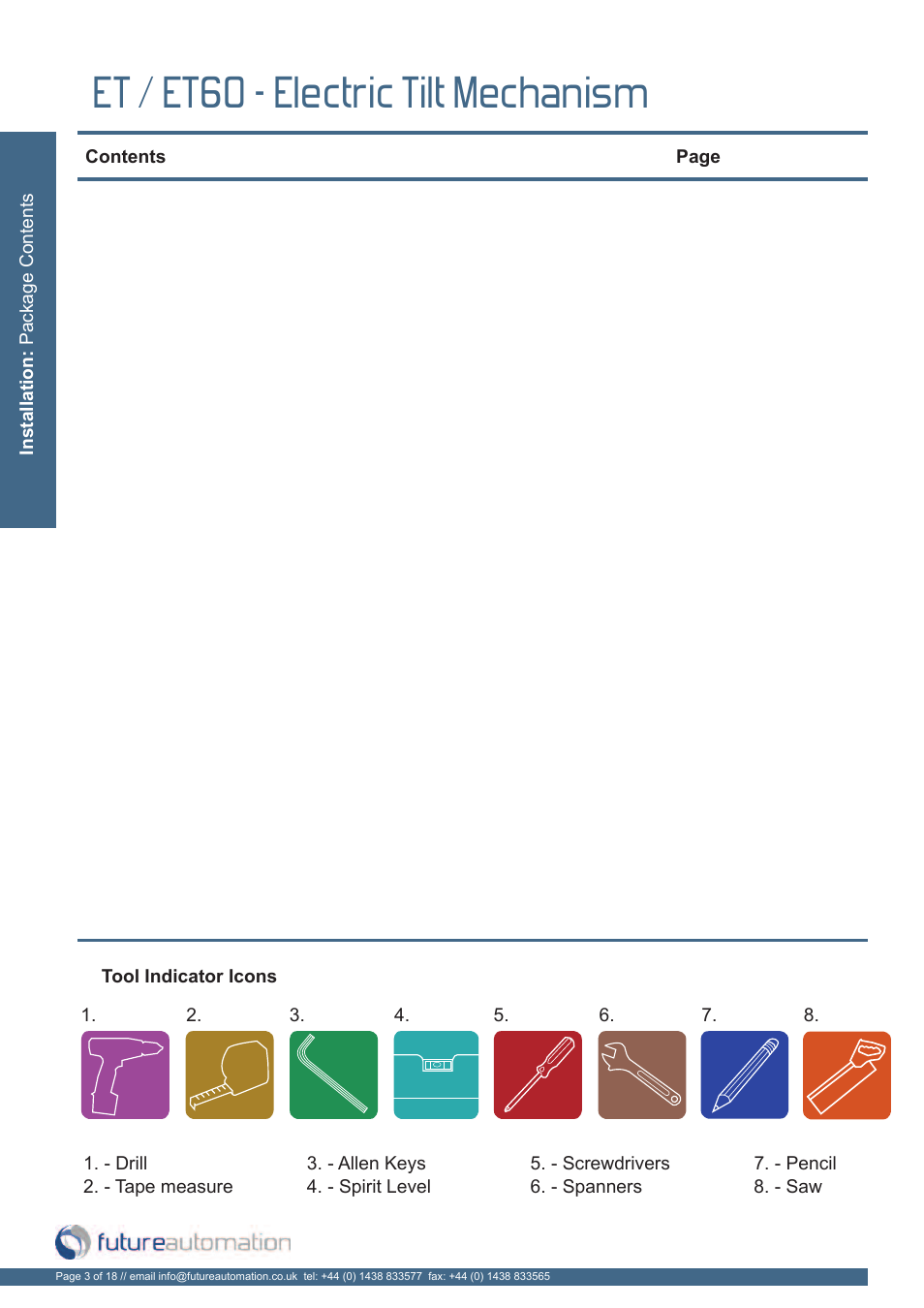 Et / et60 - electric tilt mechanism | Future Automation ET User Manual | Page 4 / 20