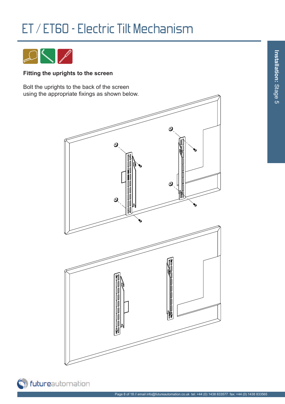Et / et60 - electric tilt mechanism | Future Automation ET User Manual | Page 9 / 20