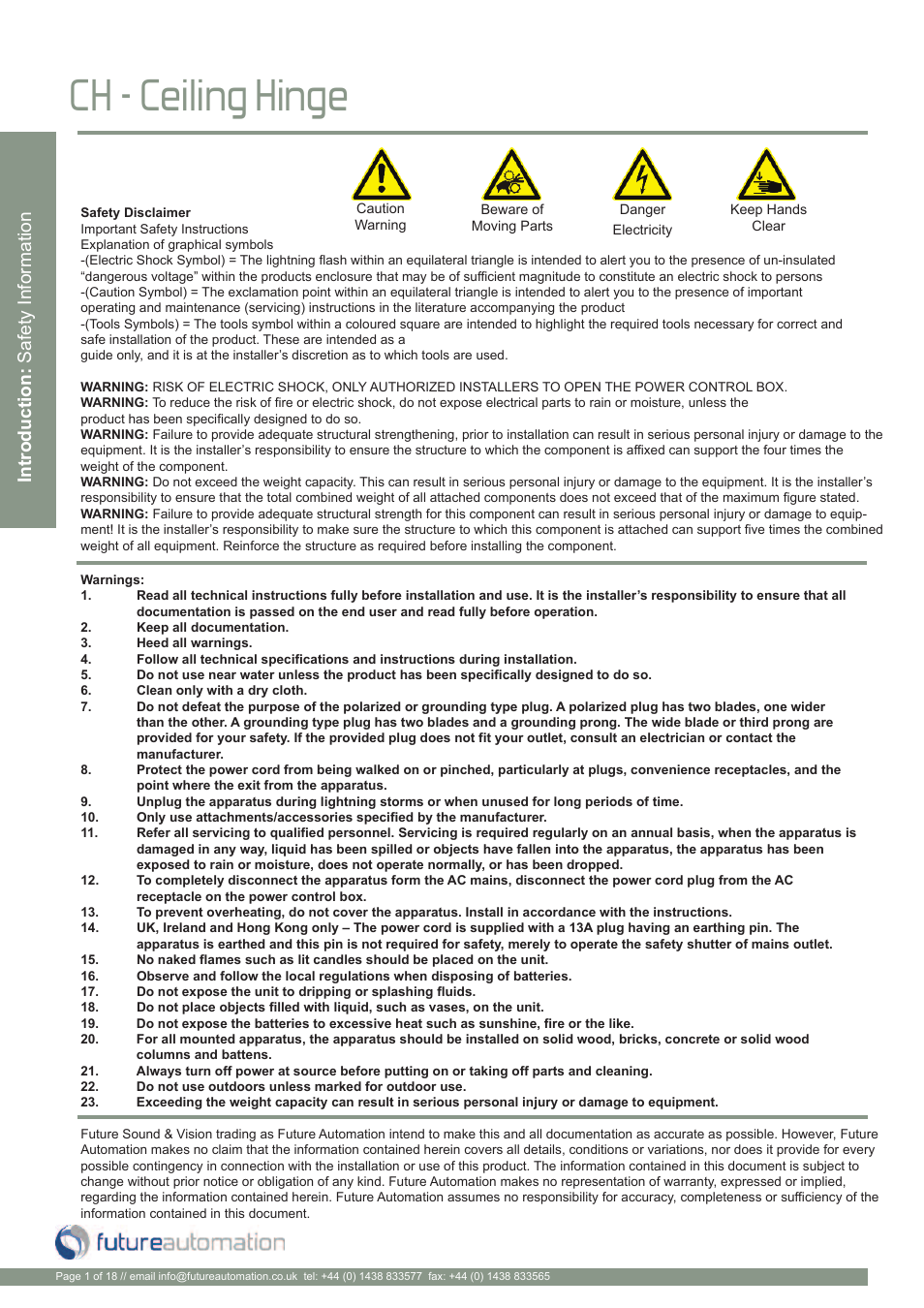 Ch - ceiling hinge | Future Automation CH User Manual | Page 2 / 20