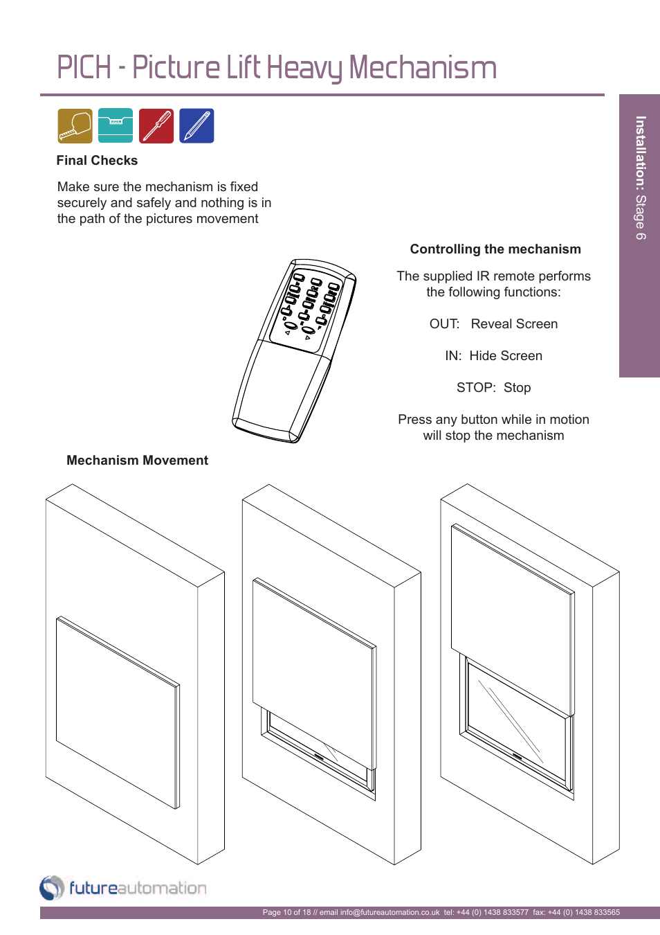 Pich - picture lift heavy mechanism | Future Automation PICH User Manual | Page 11 / 20
