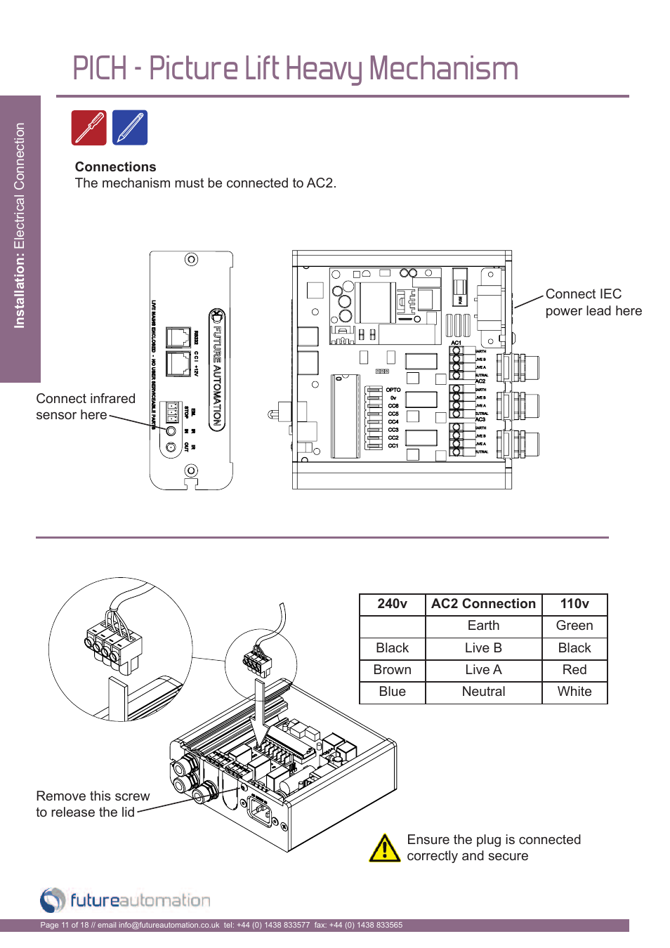 Pich - picture lift heavy mechanism | Future Automation PICH User Manual | Page 12 / 20