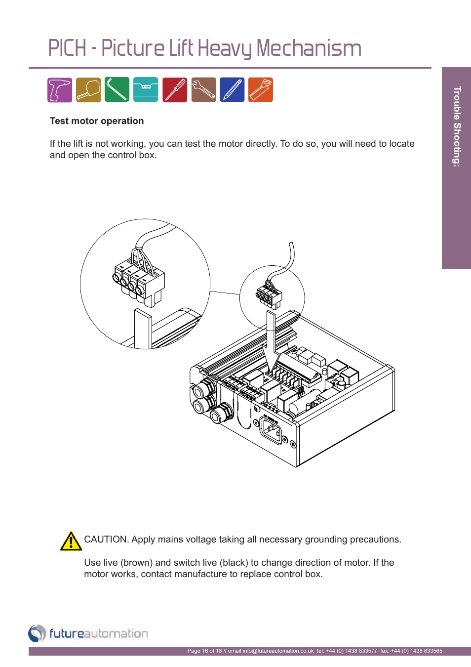 Pich - picture lift heavy mechanism | Future Automation PICH User Manual | Page 17 / 20