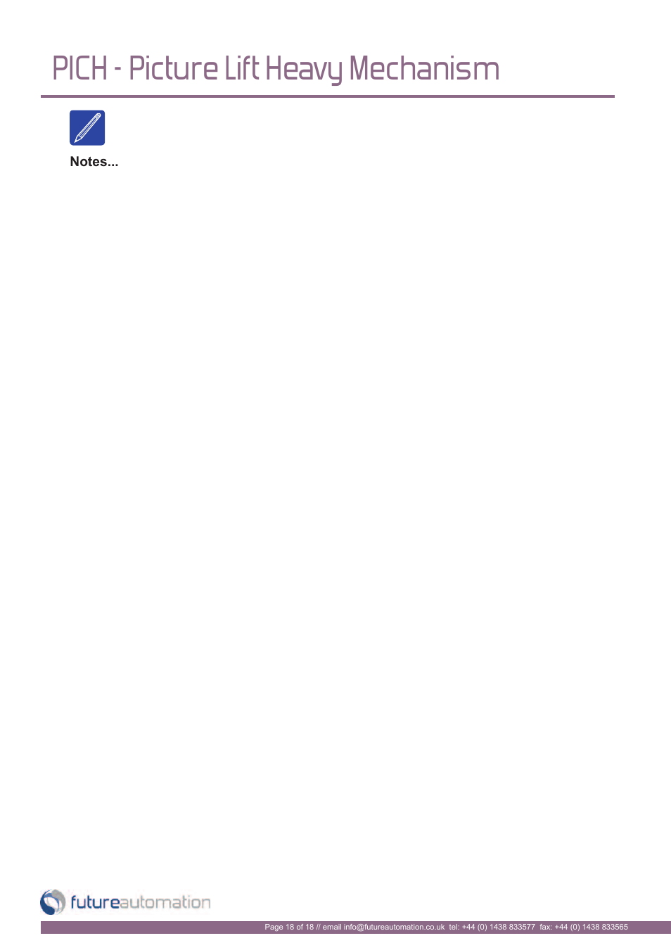 Pich - picture lift heavy mechanism | Future Automation PICH User Manual | Page 19 / 20