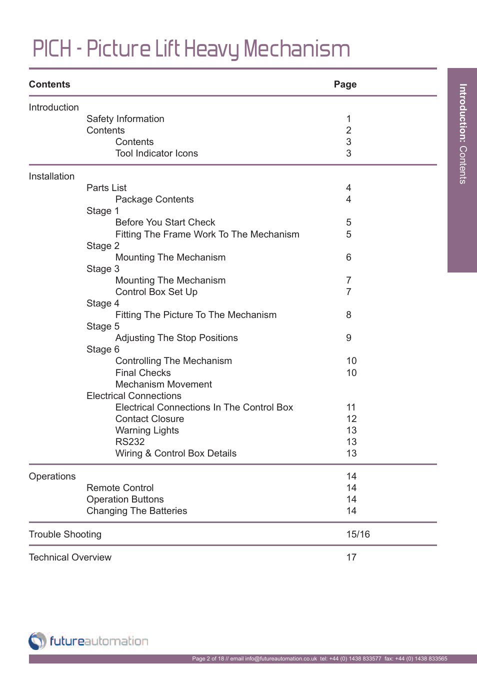 Pich - picture lift heavy mechanism | Future Automation PICH User Manual | Page 3 / 20