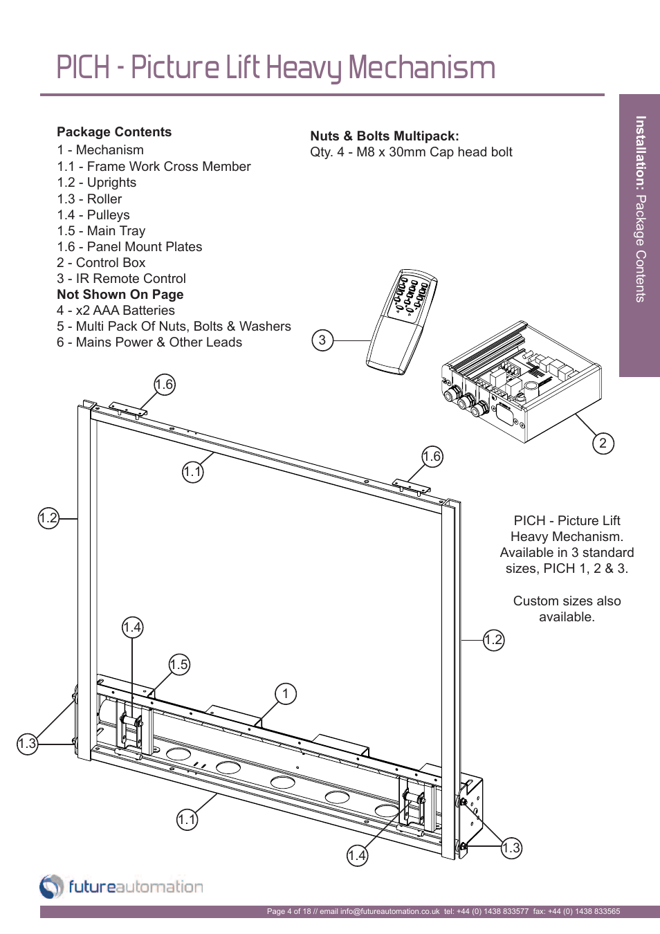 Pich - picture lift heavy mechanism | Future Automation PICH User Manual | Page 5 / 20