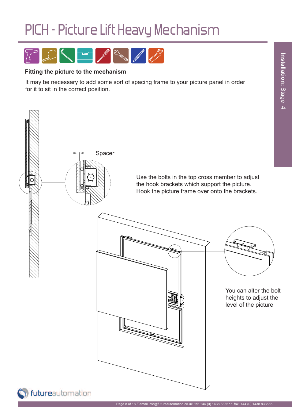 Pich - picture lift heavy mechanism | Future Automation PICH User Manual | Page 9 / 20