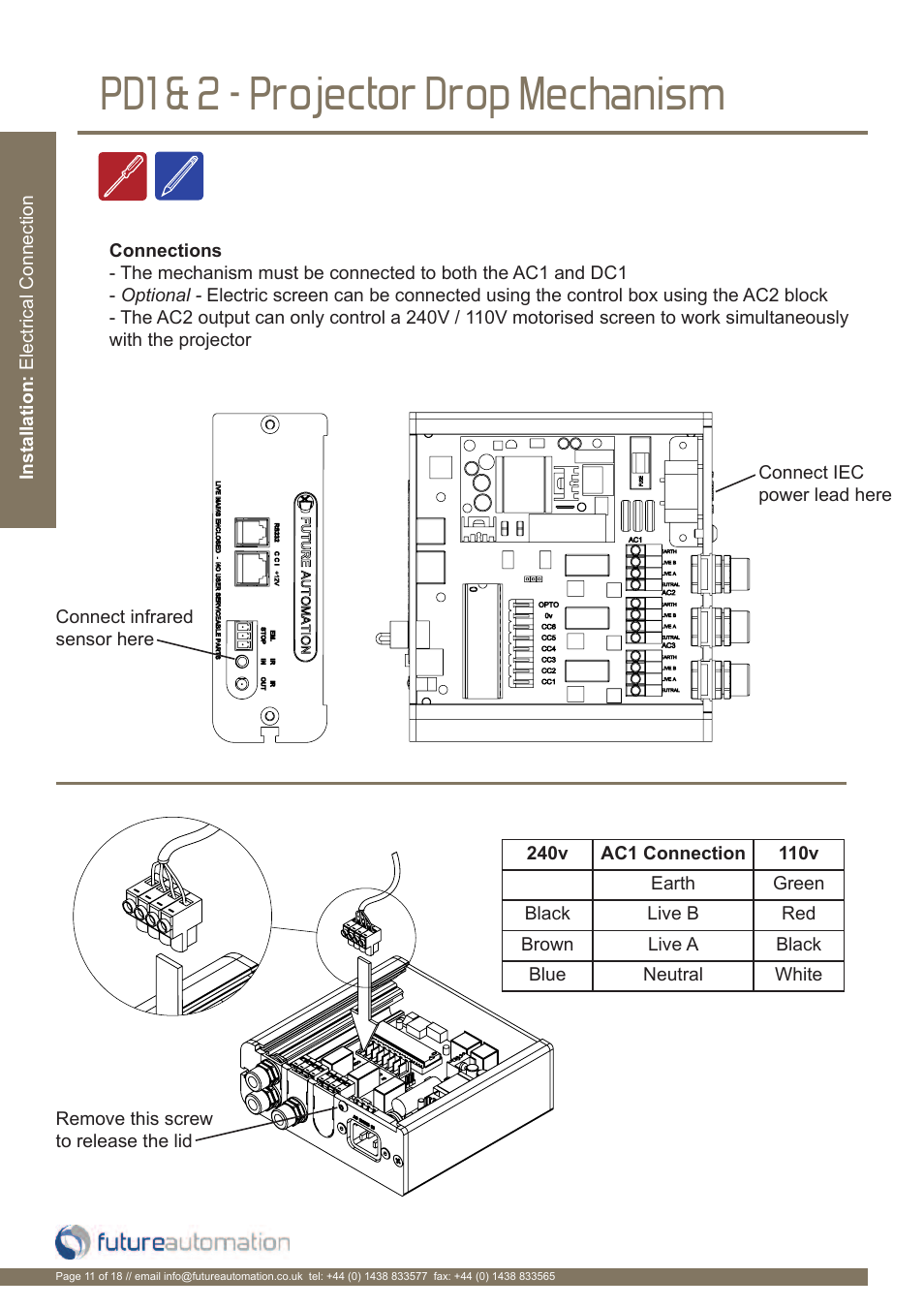 Pd1 & 2 - projector drop mechanism | Future Automation PD User Manual | Page 12 / 20