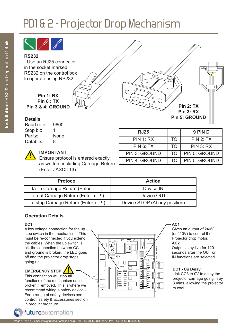 Pd1 & 2 - projector drop mechanism | Future Automation PD User Manual | Page 14 / 20