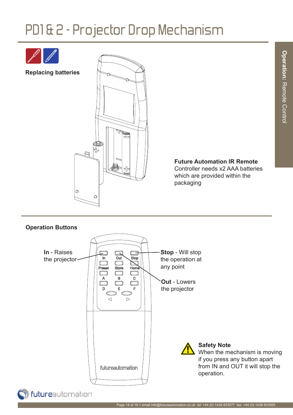Pd1 & 2 - projector drop mechanism | Future Automation PD User Manual | Page 15 / 20