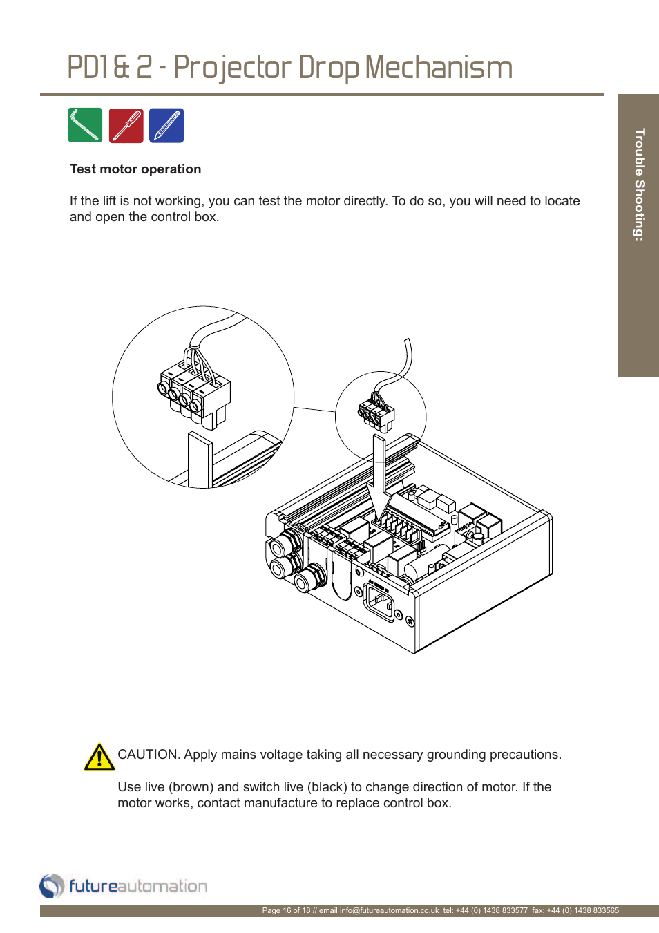Pd1 & 2 - projector drop mechanism | Future Automation PD User Manual | Page 17 / 20
