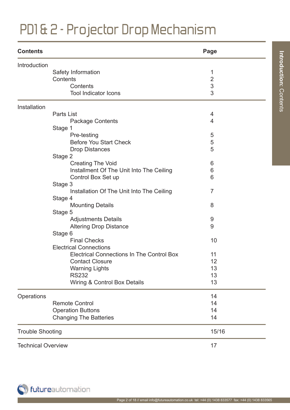 Pd1 & 2 - projector drop mechanism | Future Automation PD User Manual | Page 3 / 20