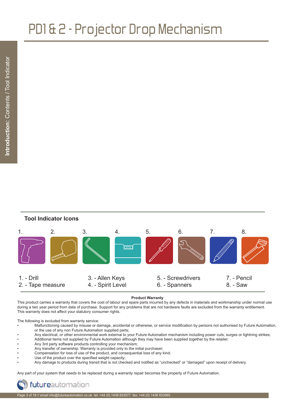 Pd1 & 2 - projector drop mechanism | Future Automation PD User Manual | Page 4 / 20