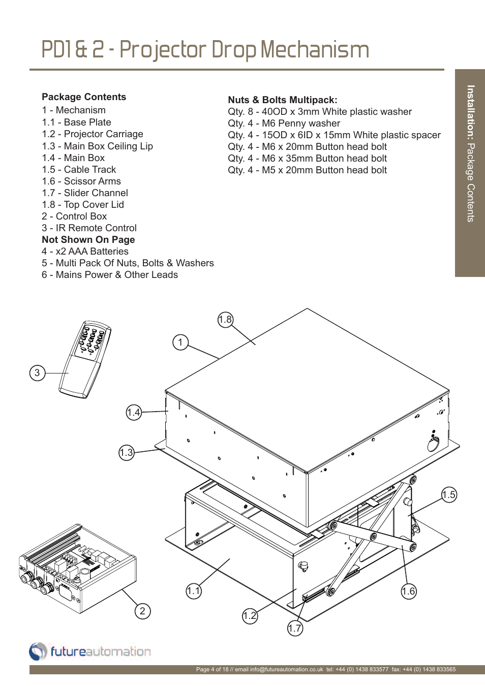 Pd1 & 2 - projector drop mechanism | Future Automation PD User Manual | Page 5 / 20