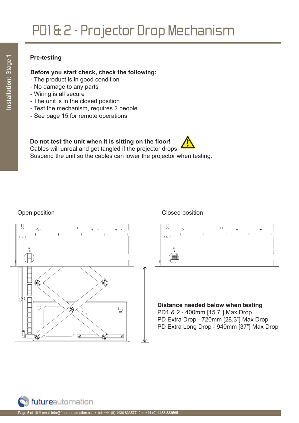 Pd1 & 2 - projector drop mechanism | Future Automation PD User Manual | Page 6 / 20