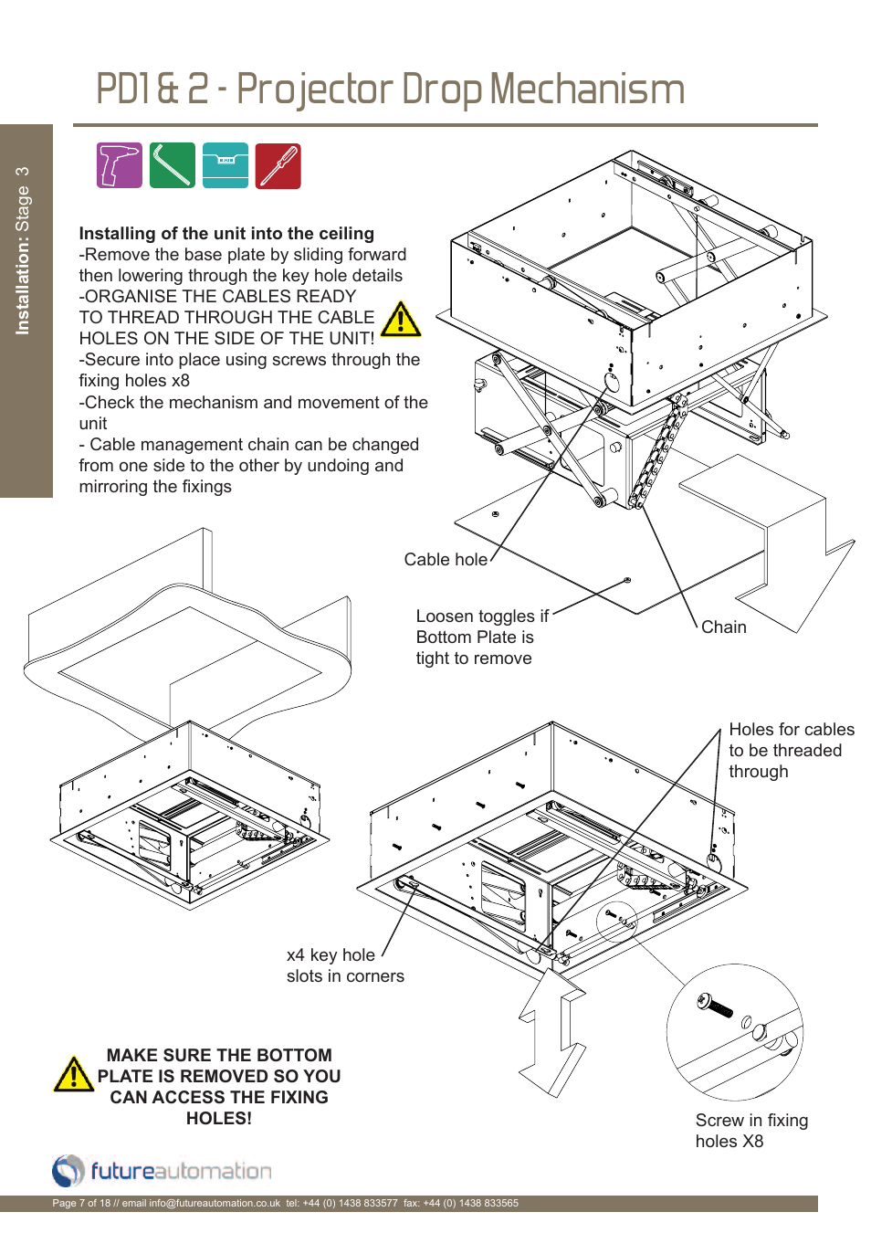 Pd1 & 2 - projector drop mechanism | Future Automation PD User Manual | Page 8 / 20