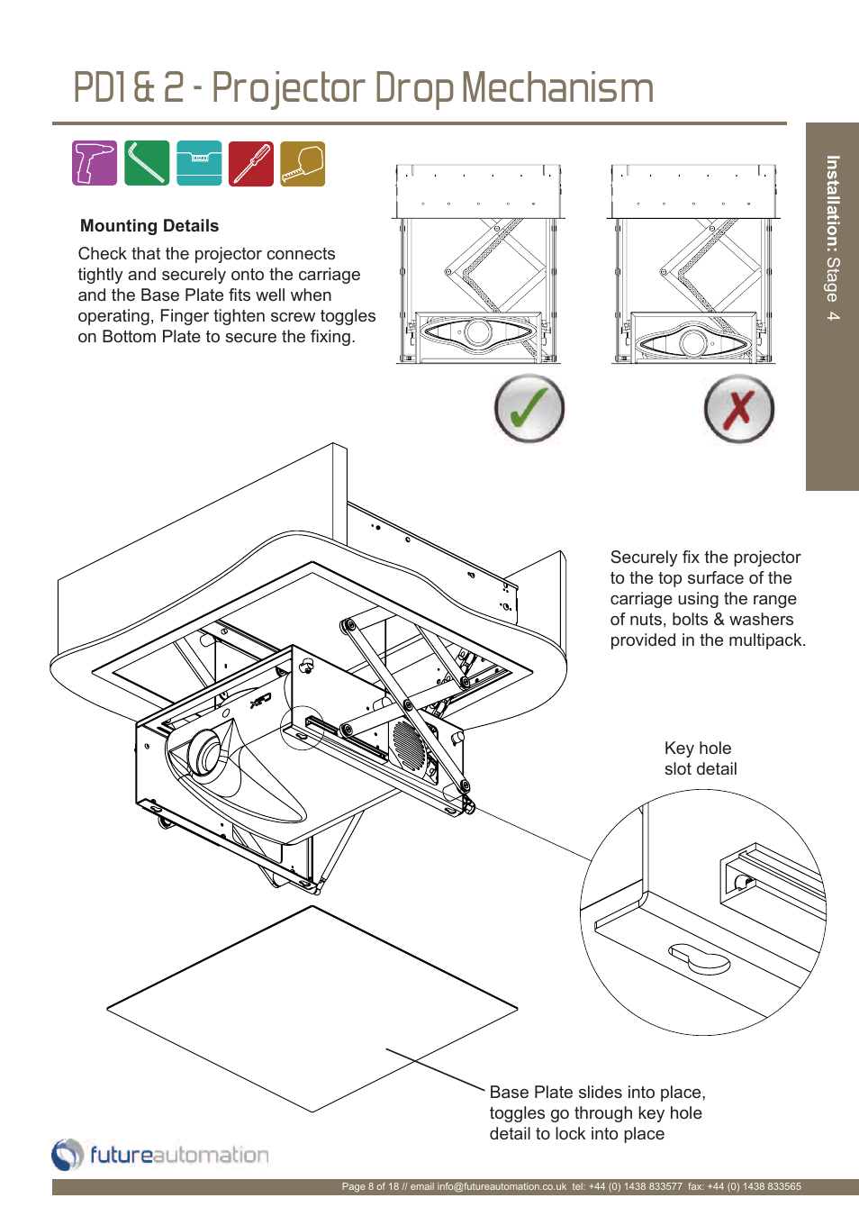 Pd1 & 2 - projector drop mechanism | Future Automation PD User Manual | Page 9 / 20