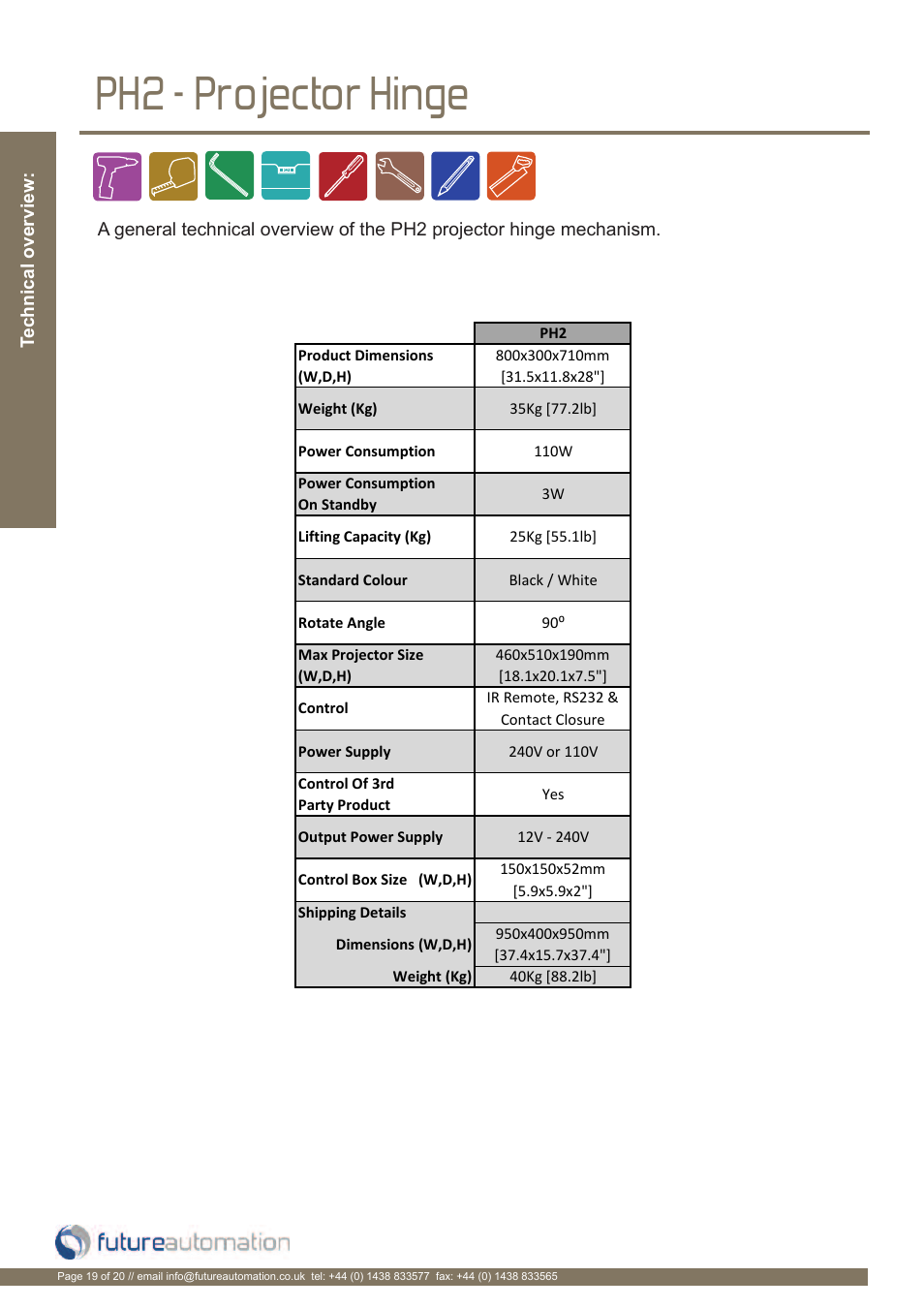 Ph2 - projector hinge | Future Automation PH User Manual | Page 20 / 22