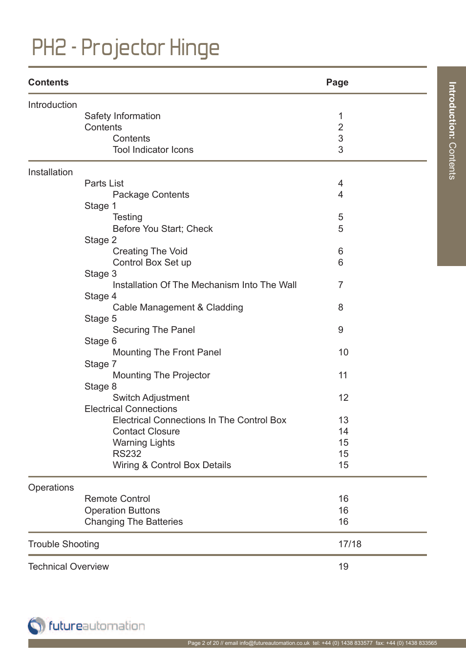 Ph2 - projector hinge | Future Automation PH User Manual | Page 3 / 22