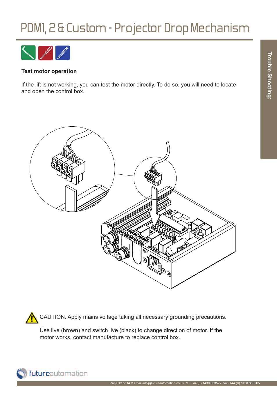 Pdm1, 2 & custom - projector drop mechanism | Future Automation PDM User Manual | Page 13 / 16