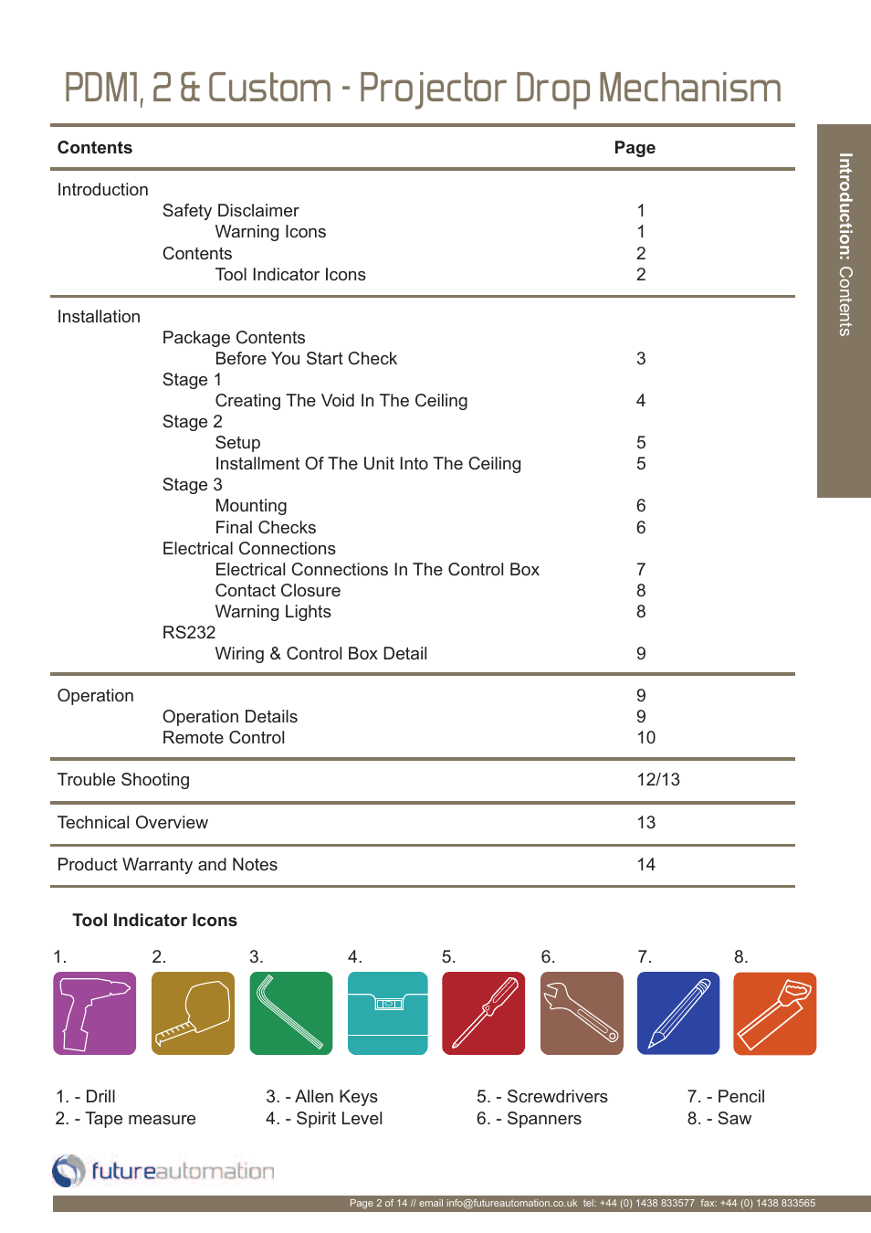 Pdm1, 2 & custom - projector drop mechanism | Future Automation PDM User Manual | Page 3 / 16