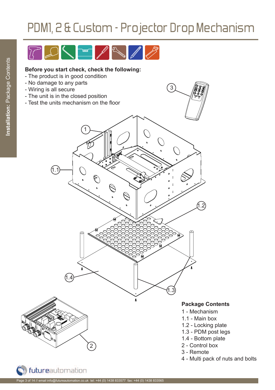 Pdm1, 2 & custom - projector drop mechanism | Future Automation PDM User Manual | Page 4 / 16