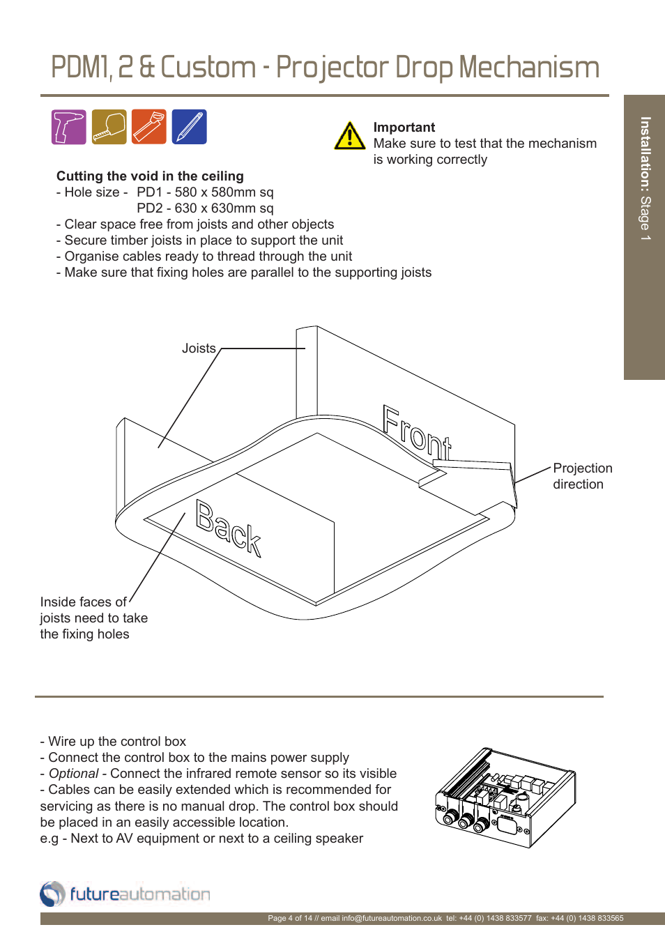 Pdm1, 2 & custom - projector drop mechanism | Future Automation PDM User Manual | Page 5 / 16