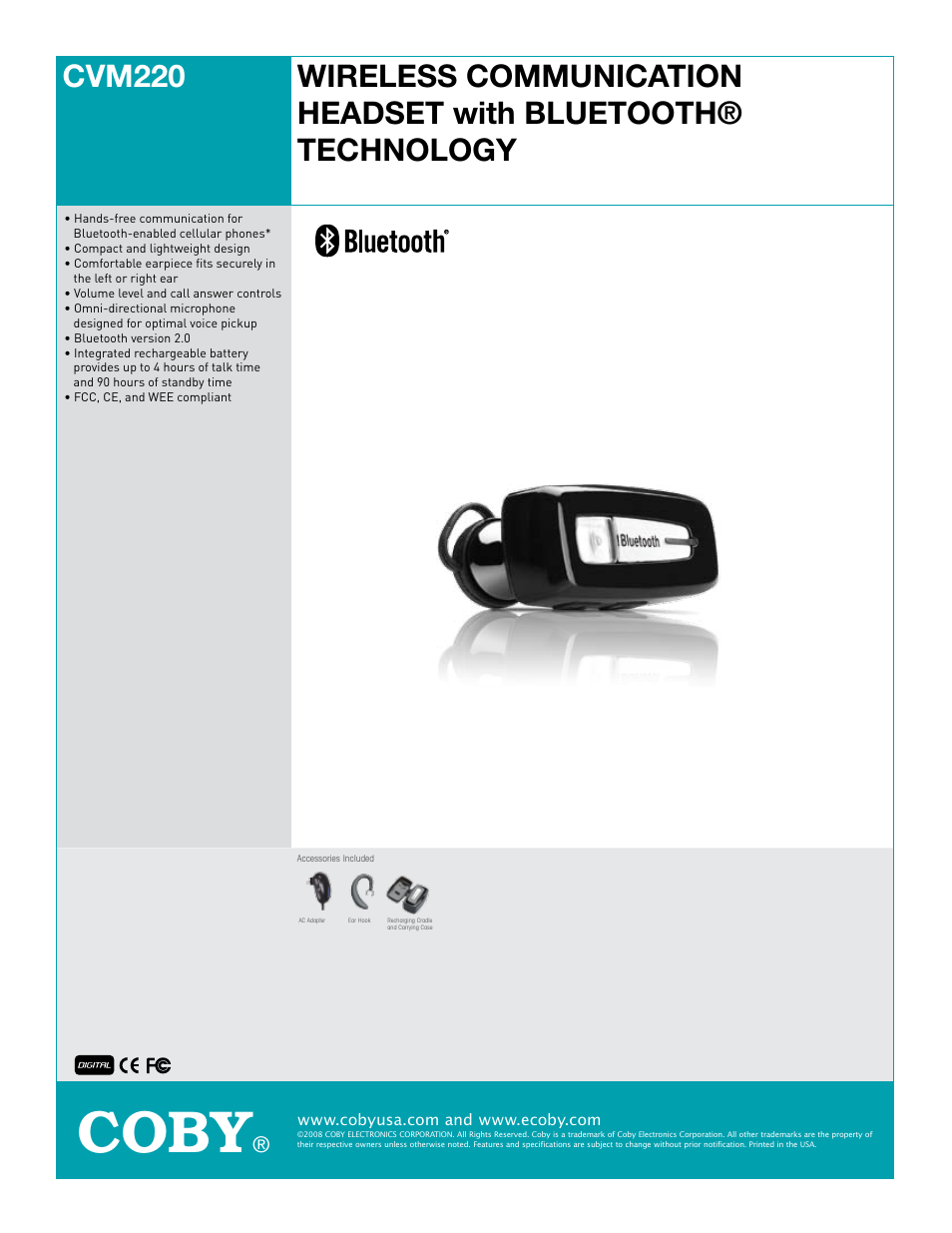 COBY electronic CVM220 User Manual | 1 page