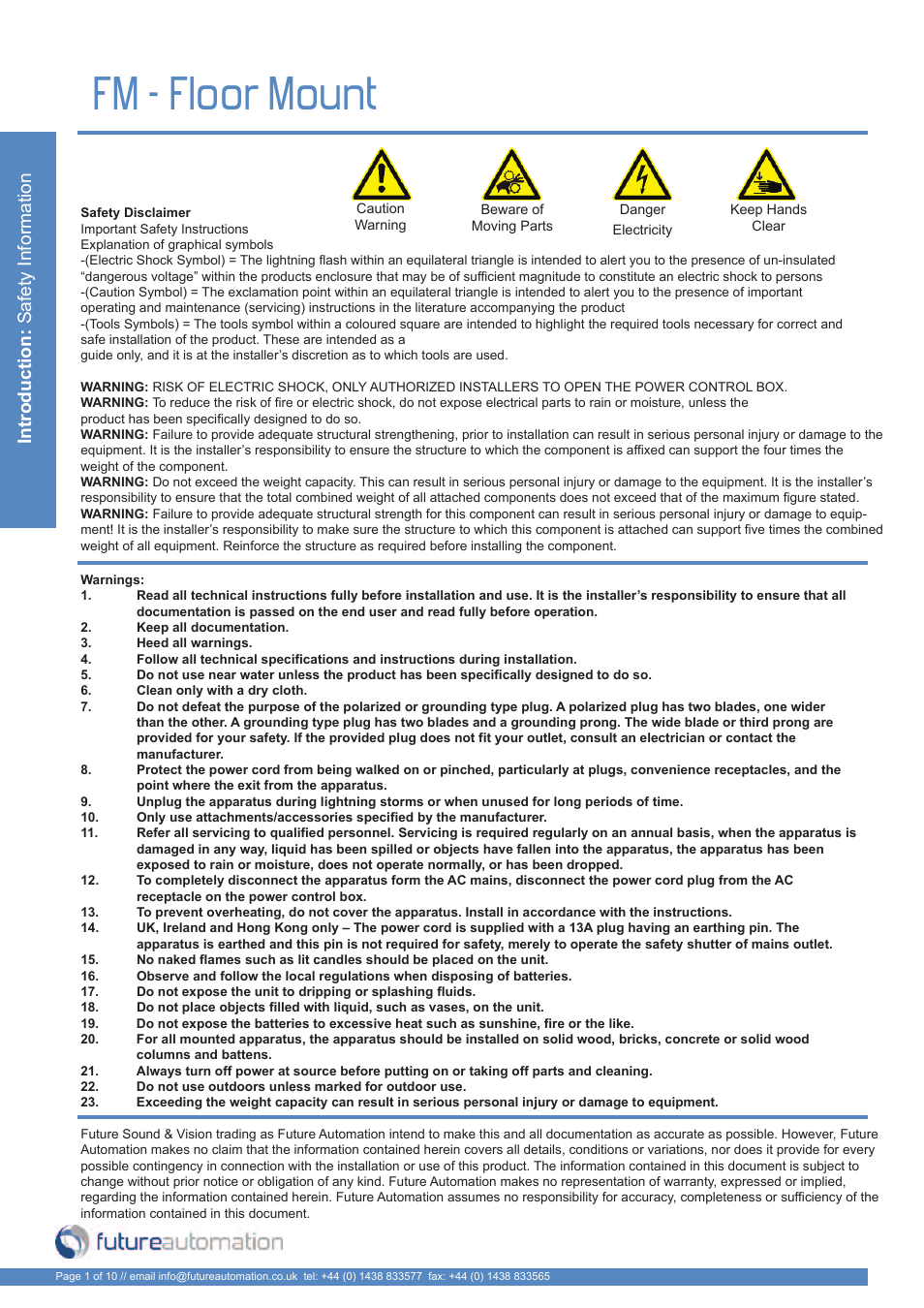 Fm - floor mount | Future Automation FM User Manual | Page 2 / 12