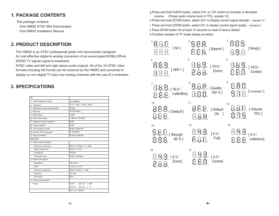 Product description, Package contents, Specifications | Search, Nosig, A69.1, Default, Default ok, Volume 75, 3 / letterbox | Holland Electronics HMDD-1U User Manual | Page 2 / 4