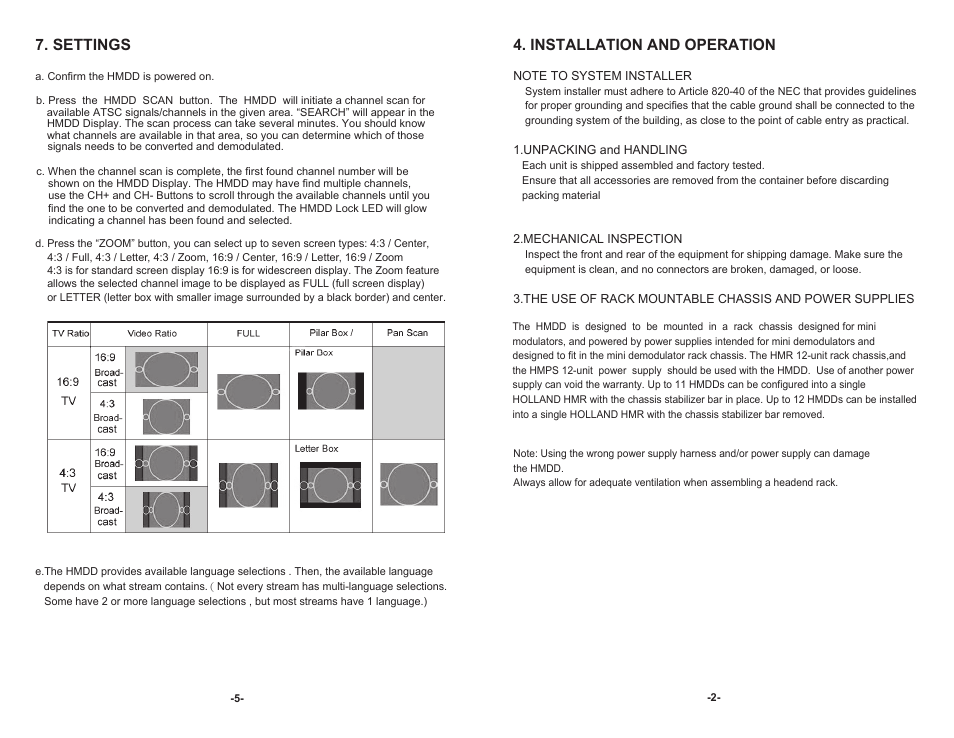 Installation and operation, Settings | Holland Electronics HMDD-1U User Manual | Page 3 / 4