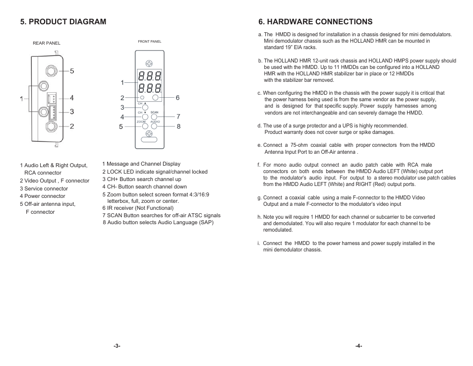 Product diagram, Hardware connections | Holland Electronics HMDD-1U User Manual | Page 4 / 4