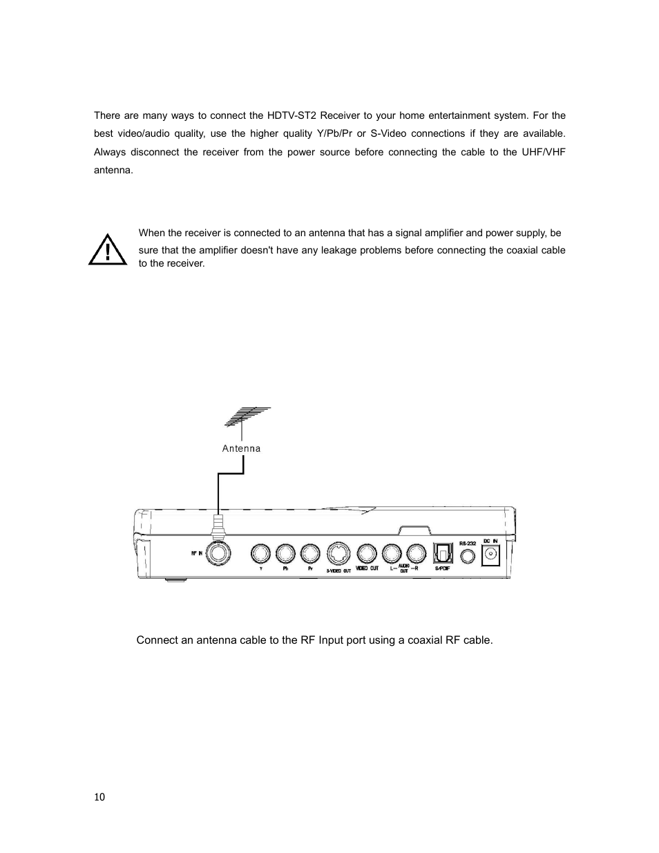 Hdtv-st2 installation, Connecting an antenna | Holland Electronics HDTV-ST2 User Manual | Page 11 / 37