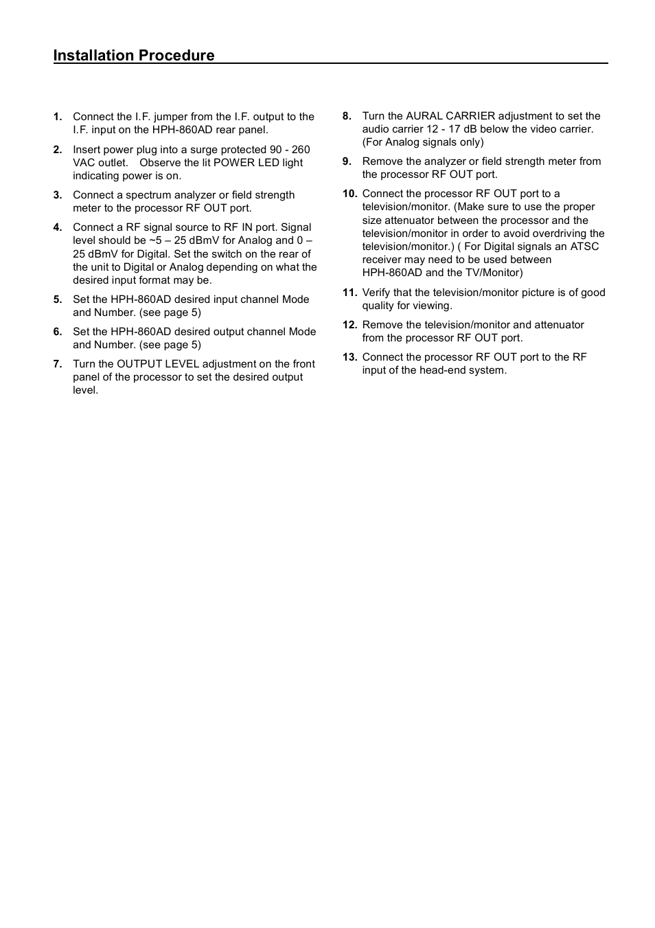 Installation procedure | Holland Electronics HPH 860AD User Manual | Page 6 / 6