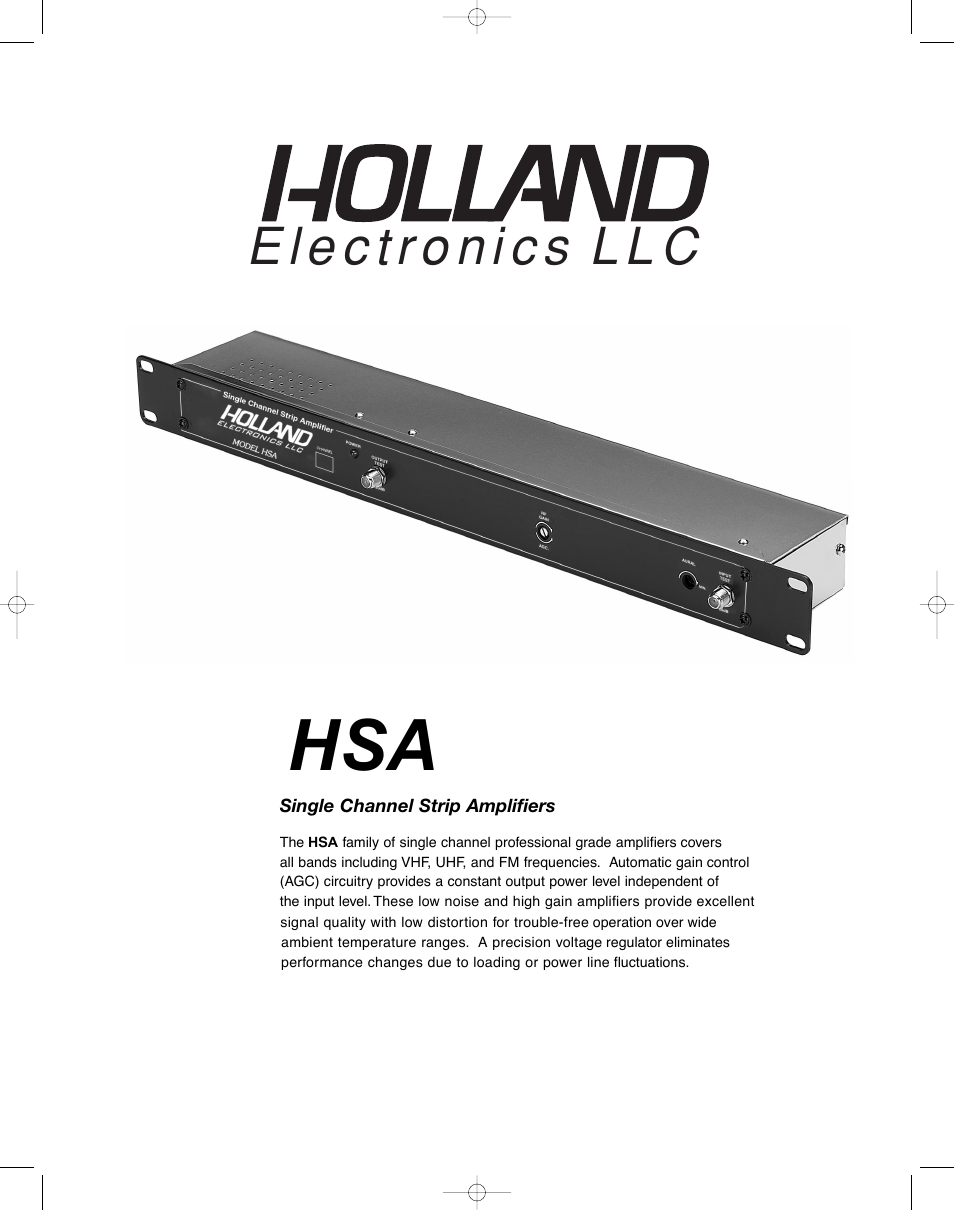 Holland Electronics HSA User Manual | 4 pages