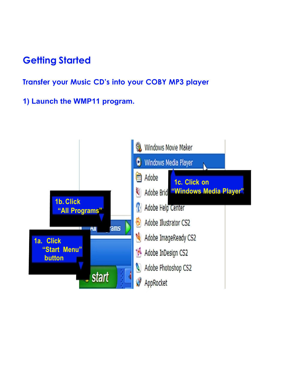 Getting started | COBY electronic mpc843 User Manual | Page 2 / 10